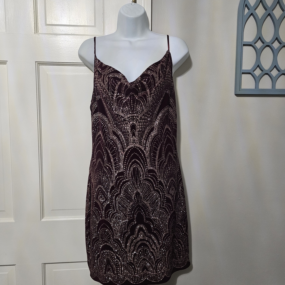 Jump Burgundy and Gold Patterned Dress